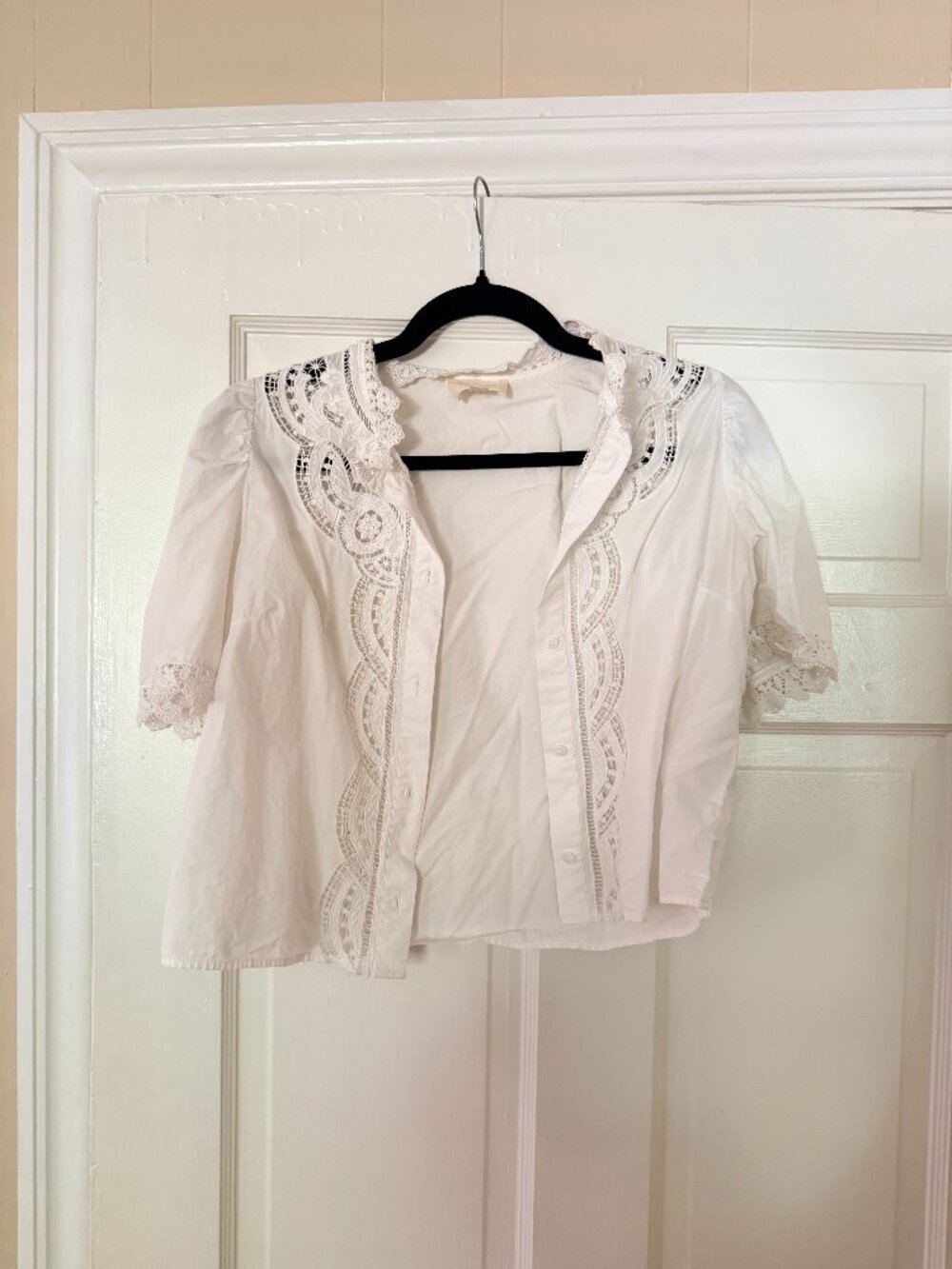 Sezane White Lace Short Sleeve Blouse - XS